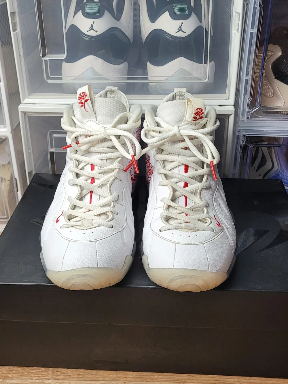 %Nike Little Posite One KSA Boys Size 5.5Y White Red cn5268-100 A 11